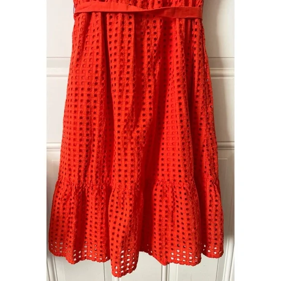 J. Crew All Over Eyelet Sleeveless Button-Down Belted Dress in Red. - Picture 9 of 9